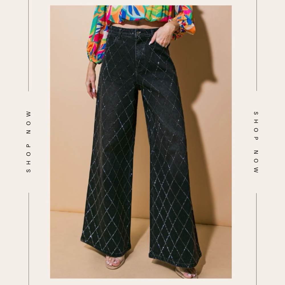 Rhinestone wide leg pants